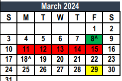 District School Academic Calendar for Tarrant Co J J A E P for March 2024