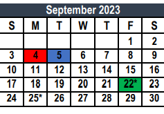 District School Academic Calendar for L A Gililland Elementary for September 2023