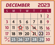 District School Academic Calendar for E P H S - C C Winn Campus for December 2023