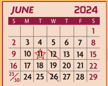 District School Academic Calendar for Early Childhood Center for June 2024