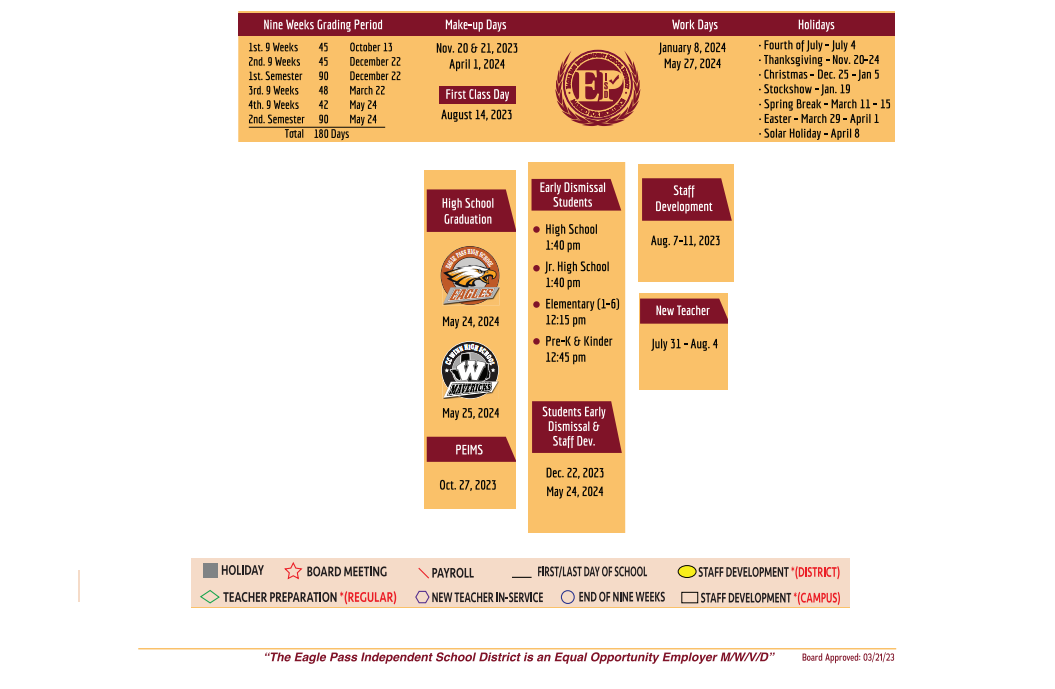 District School Academic Calendar Key for Eagle Pass Junior High