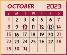 District School Academic Calendar for Early Childhood Center for October 2023