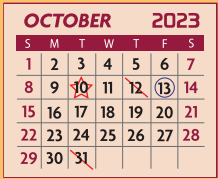 District School Academic Calendar for E P H S - C C Winn Campus for October 2023