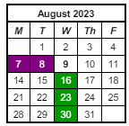 District School Academic Calendar for Prince Chapman Academy for August 2023