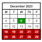 District School Academic Calendar for Prince Chapman Academy for December 2023