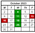 District School Academic Calendar for Prince Chapman Academy for October 2023