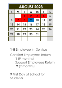 District School Academic Calendar for Park Forest Middle School for August 2023