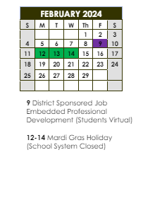 District School Academic Calendar for Labelle Aire Elementary School for February 2024