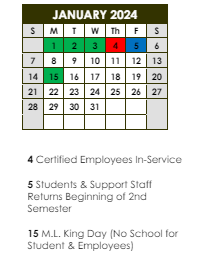 District School Academic Calendar for Northeast Elementary School for January 2024