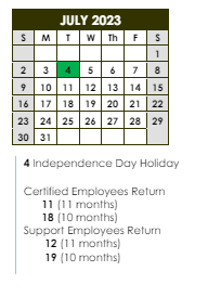 District School Academic Calendar for Labelle Aire Elementary School for July 2023