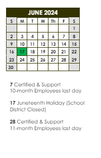 District School Academic Calendar for Baton Rouge Marine Institute INC. for June 2024