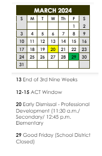 District School Academic Calendar for Claiborne Elementary School for March 2024