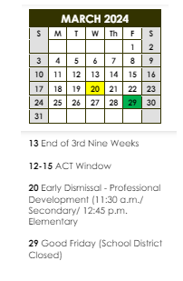 District School Academic Calendar for Villa Del Rey Elementary School for March 2024