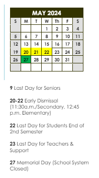 District School Academic Calendar for Northdale Alternative Magnet Academy for May 2024