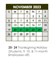 District School Academic Calendar for Westdale Middle School for November 2023