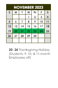 District School Academic Calendar for Villa Del Rey Elementary School for November 2023