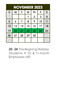 District School Academic Calendar for Sharon Hills Elementary School for November 2023