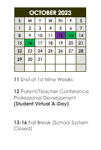 District School Academic Calendar for Villa Del Rey Elementary School for October 2023