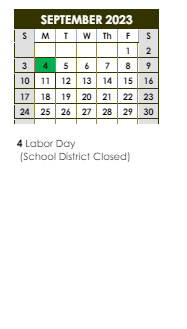 District School Academic Calendar for Brookstown Elementary School for September 2023