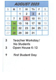 District School Academic Calendar for Avilla Elem & Middle Sch for August 2023