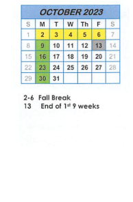 District School Academic Calendar for Avilla Elem & Middle Sch for October 2023
