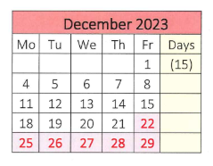 District School Academic Calendar for Emma G. Whiteknact School for December 2023