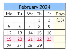 District School Academic Calendar for Emma G. Whiteknact School for February 2024