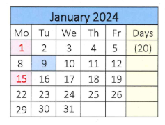 District School Academic Calendar for Emma G. Whiteknact School for January 2024