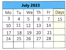 District School Academic Calendar for Emma G. Whiteknact School for July 2023