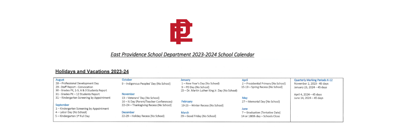 District School Academic Calendar Key for Emma G. Whiteknact School