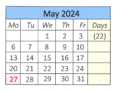 District School Academic Calendar for Emma G. Whiteknact School for May 2024