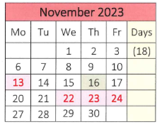 District School Academic Calendar for Emma G. Whiteknact School for November 2023