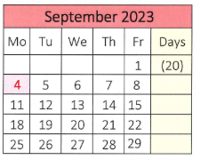 District School Academic Calendar for Emma G. Whiteknact School for September 2023