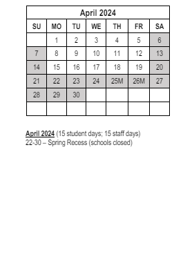 District School Academic Calendar for Hillcrest Elementary School for April 2024
