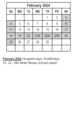 District School Academic Calendar for Hillcrest Elementary School for February 2024