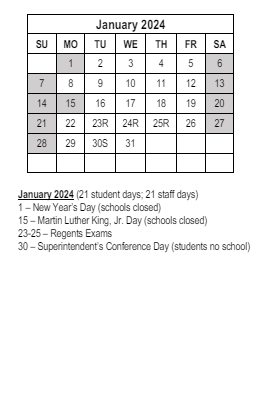 District School Academic Calendar for Hillcrest Elementary School for January 2024