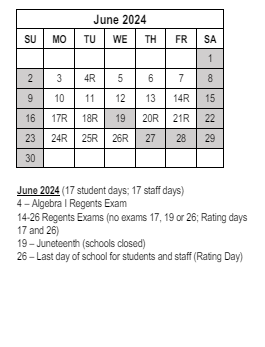 District School Academic Calendar for Hillcrest Elementary School for June 2024