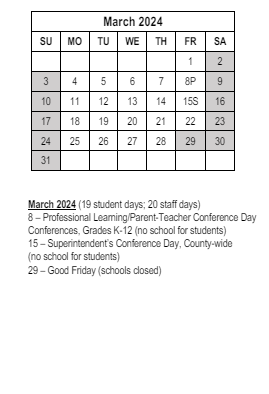 District School Academic Calendar for Hillcrest Elementary School for March 2024