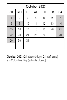 District School Academic Calendar for Hillcrest Elementary School for October 2023