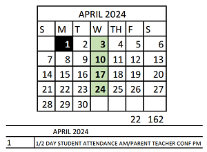 District School Academic Calendar for Vivian Adams Early Child Ctr for April 2024