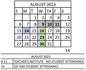 District School Academic Calendar for Vivian Adams Early Child Ctr for August 2023