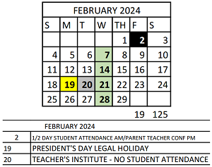 District School Academic Calendar for Vivian Adams Early Child Ctr for February 2024