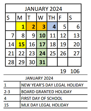 District School Academic Calendar for Vivian Adams Early Child Ctr for January 2024