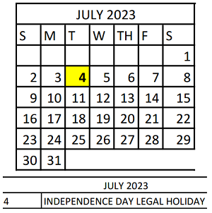 District School Academic Calendar for Vivian Adams Early Child Ctr for July 2023