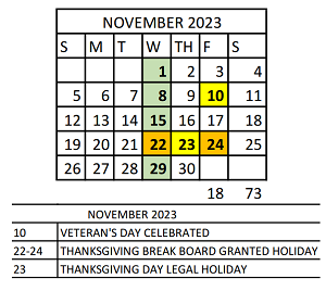 District School Academic Calendar for Vivian Adams Early Child Ctr for November 2023