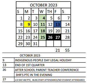 District School Academic Calendar for Vivian Adams Early Child Ctr for October 2023
