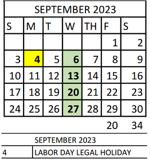 District School Academic Calendar for Vivian Adams Early Child Ctr for September 2023