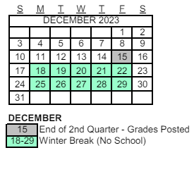 District School Academic Calendar for Evit Hamilton for December 2023