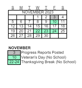 District School Academic Calendar for Evit Hamilton for November 2023