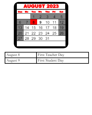 District School Academic Calendar for Matthews Elementary School for August 2023